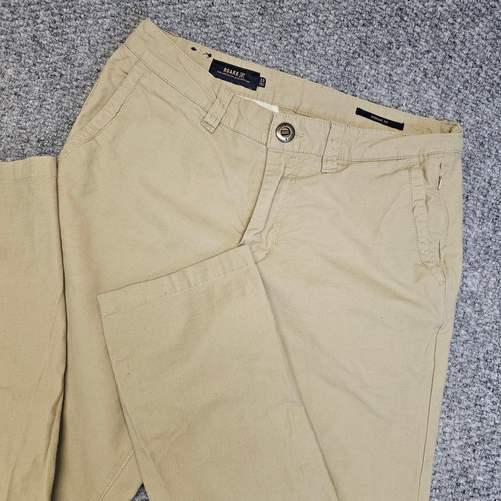 Roark Mens Khaki Straight Fit Flat Front Chino‎ Khaki Pants Size 30